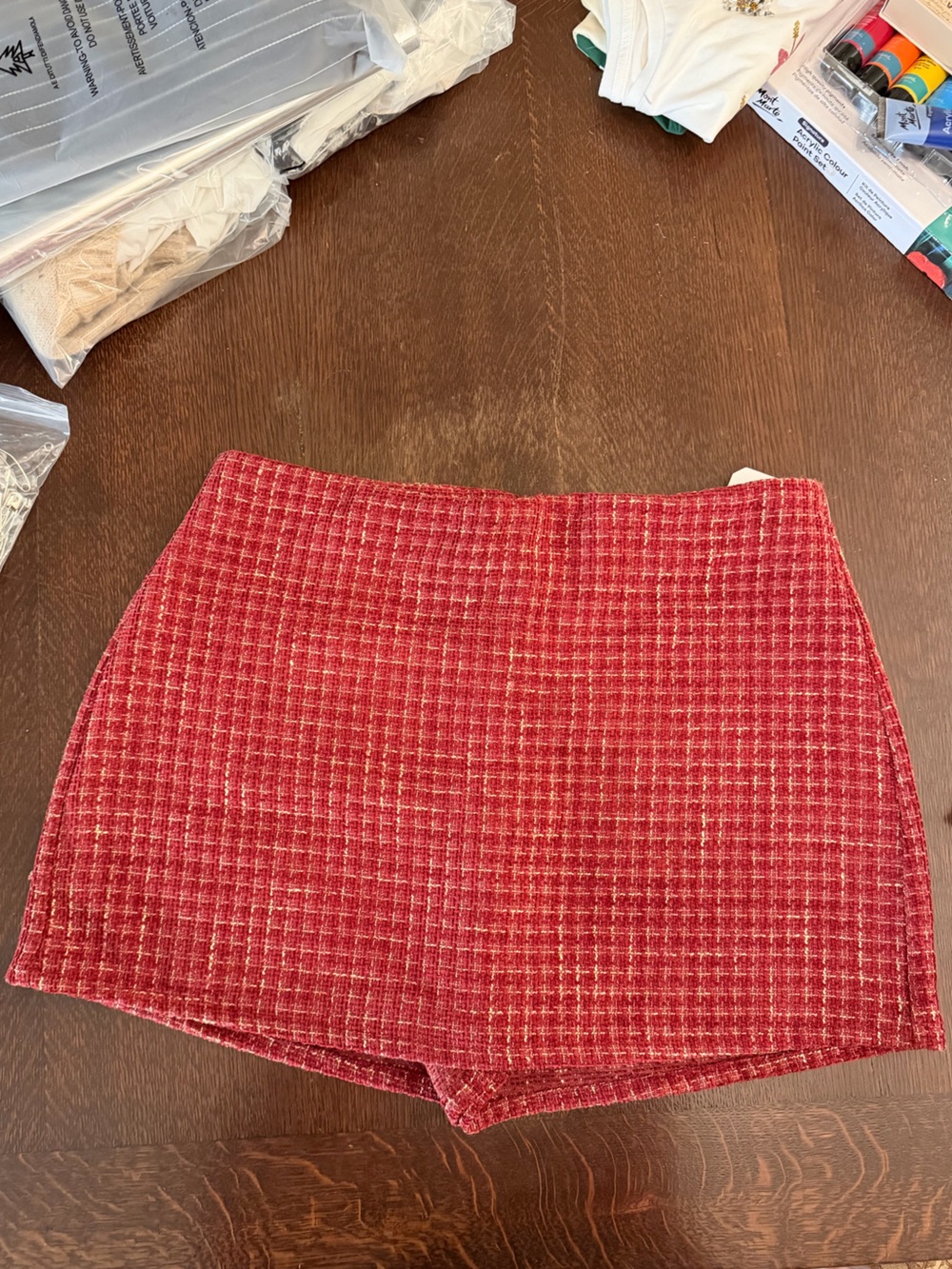 Altar'd State Red Tweed Mini Skirt skort with shorts